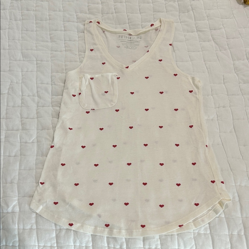 Fifth Sun Cream Tank Top with Red Heart Design